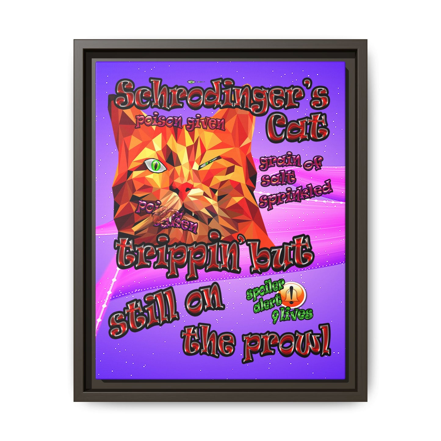 schrodinger's cat - framed canvas art (purple-pink wave)