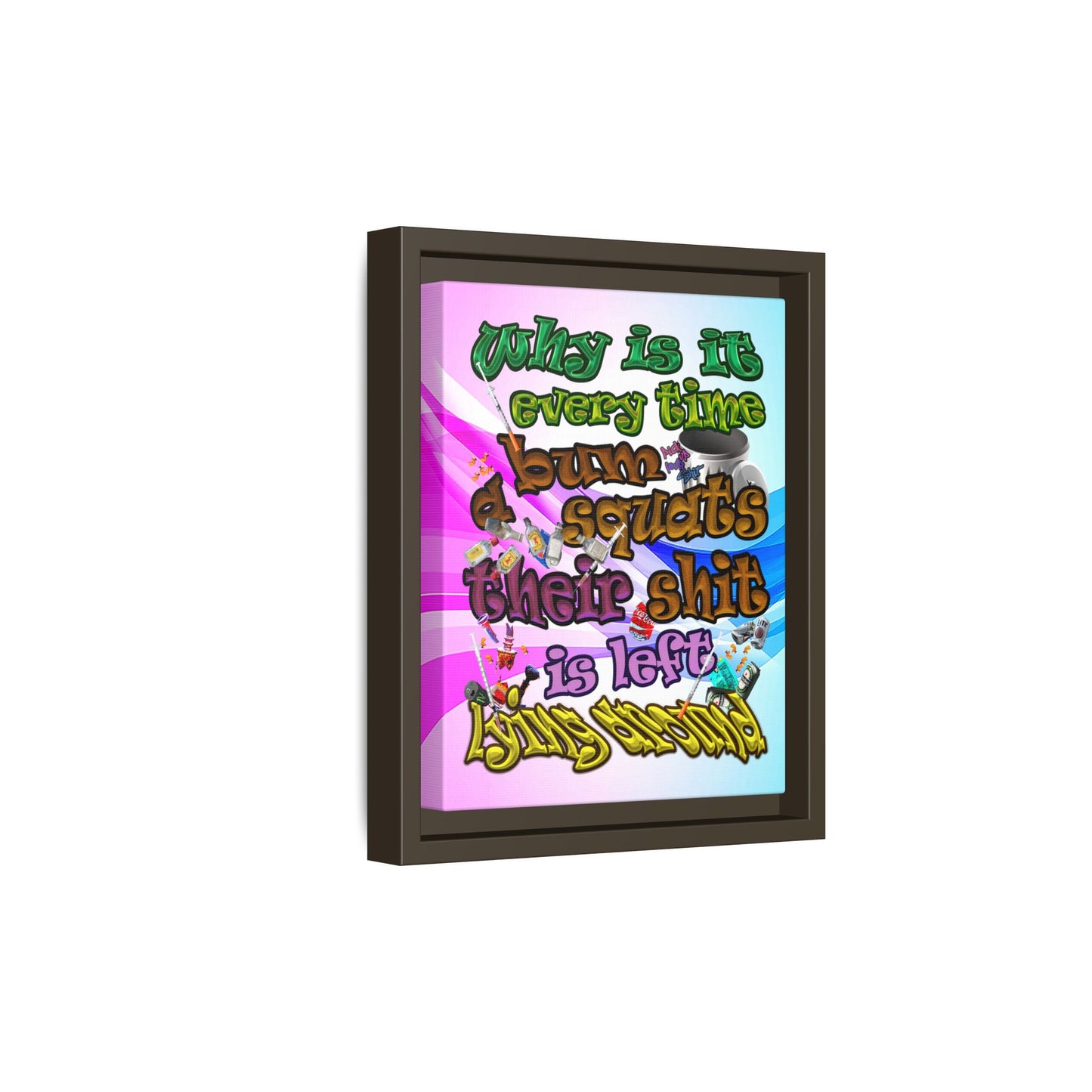 the bum's shit - framed canvas art (light blue-pink wave)