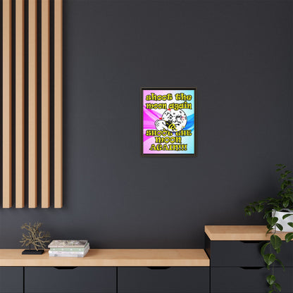 shoot the moon again - framed canvas art (light blue-pink wave)