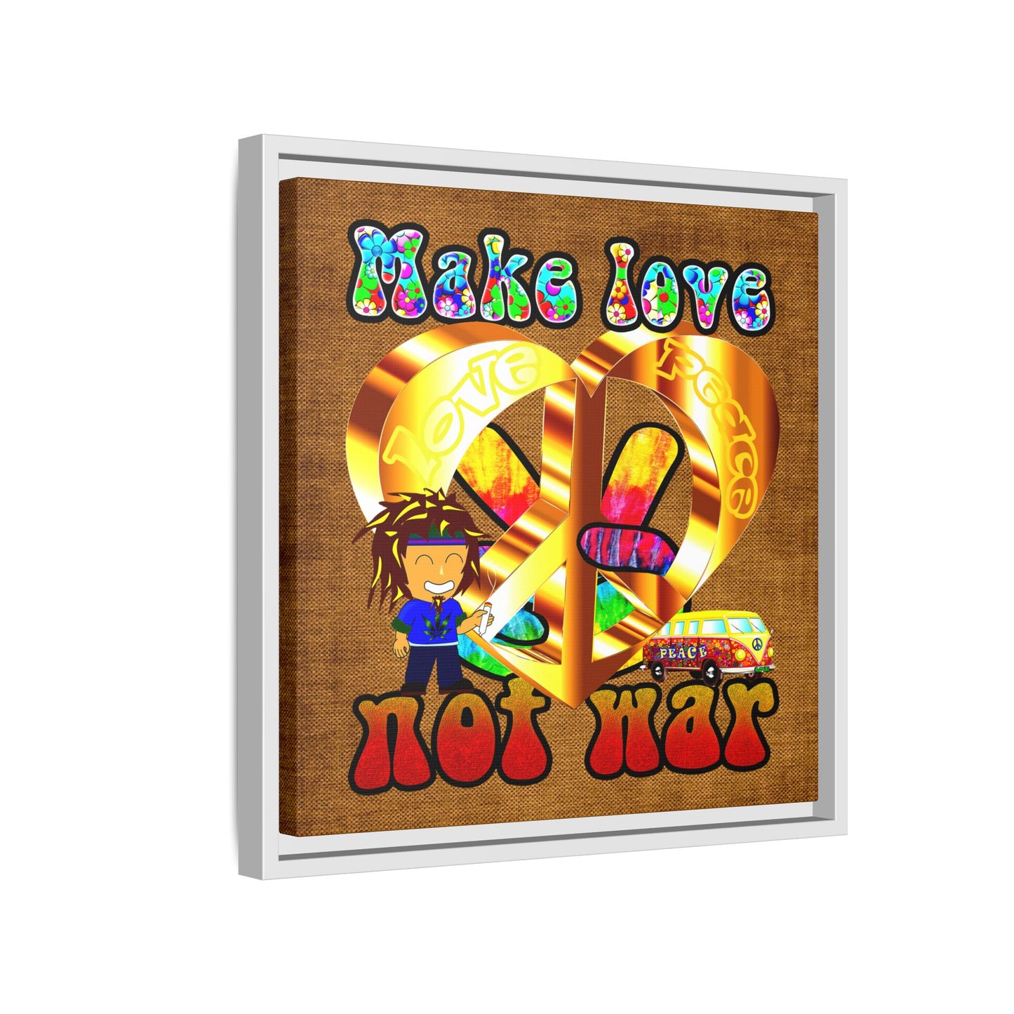 love peace - framed canvas art (brown papyrus)