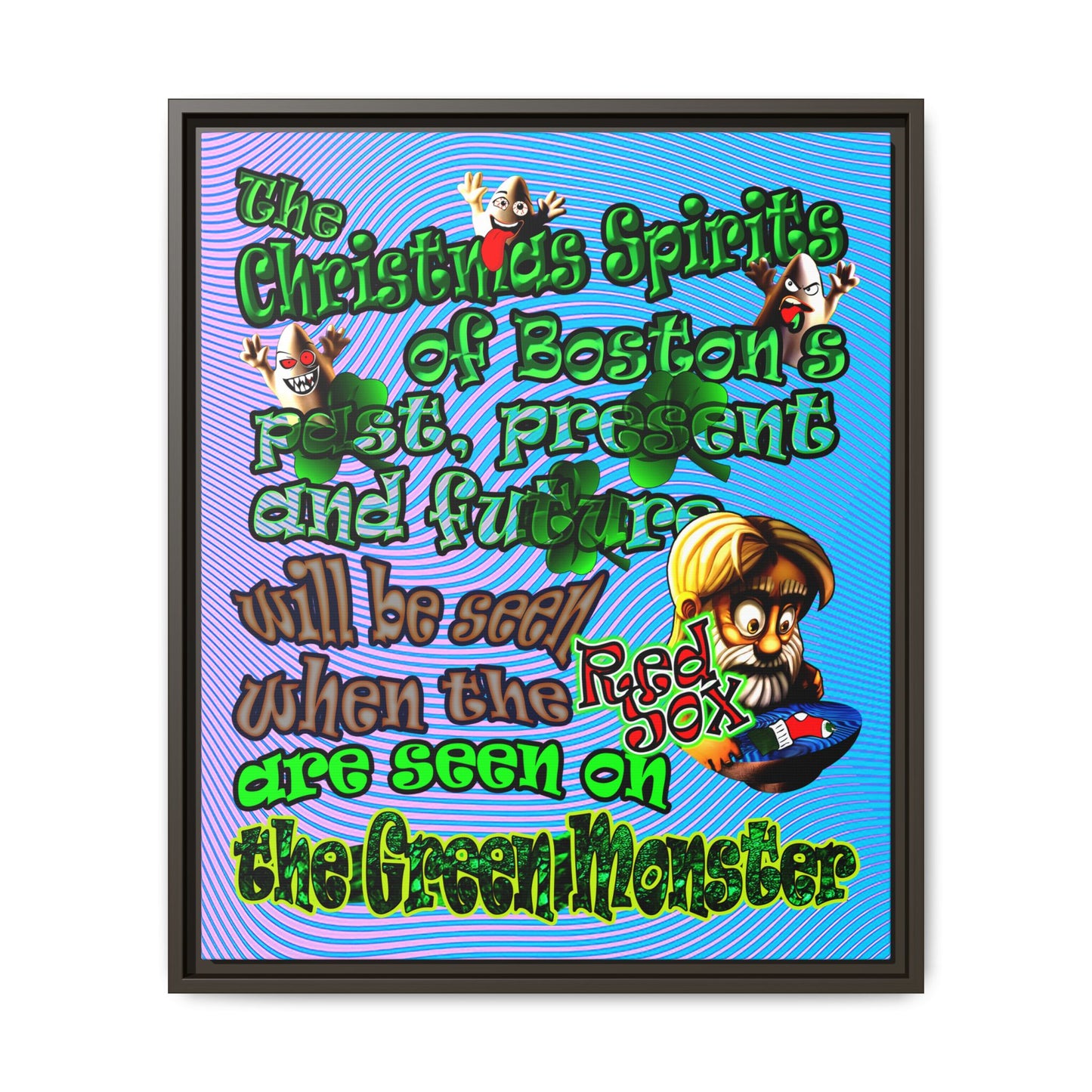 christmas spirits of boston - framed canvas art (light blue-purple wave)