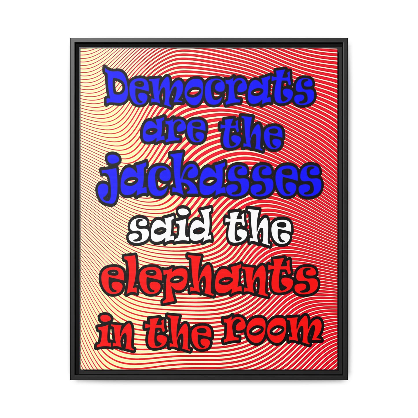 donkeys and elephants - framed canvas art (yellow-orange wave)