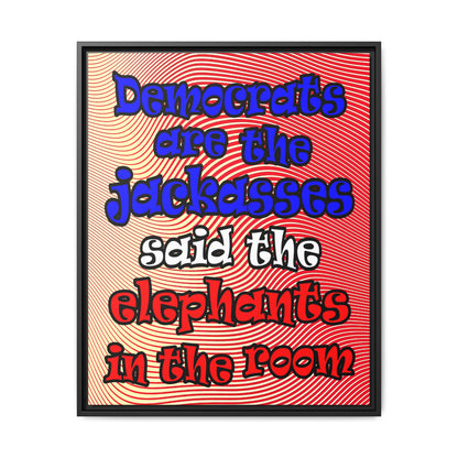 donkeys and elephants - framed canvas art (yellow-orange wave)