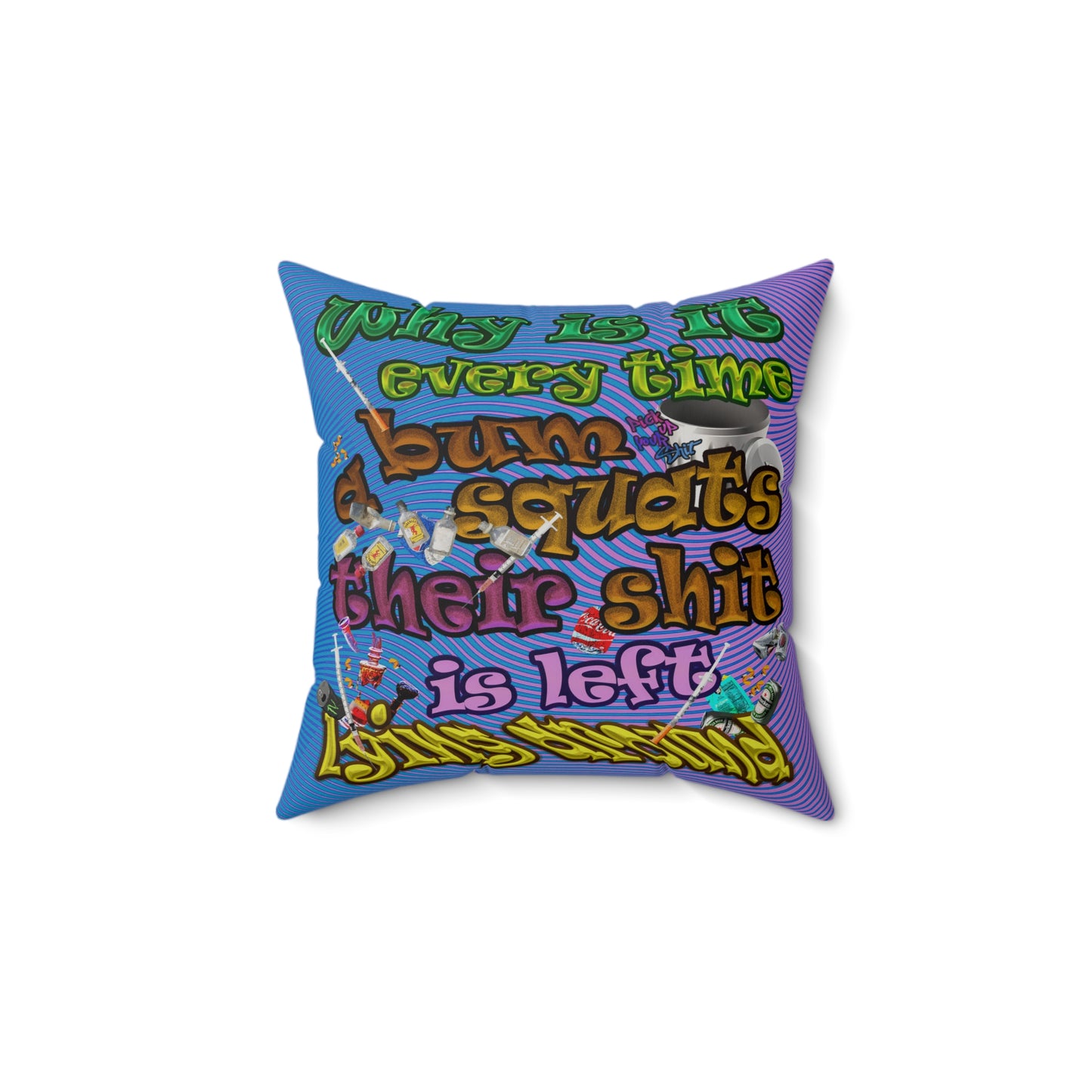 the bum's shit - Faux Suede Square Pillow - (light blue-purple wave)