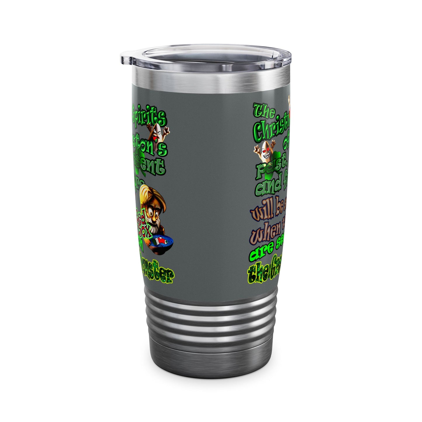 christmas spirits of boston - Ringneck Tumbler, 20oz (dark grey)