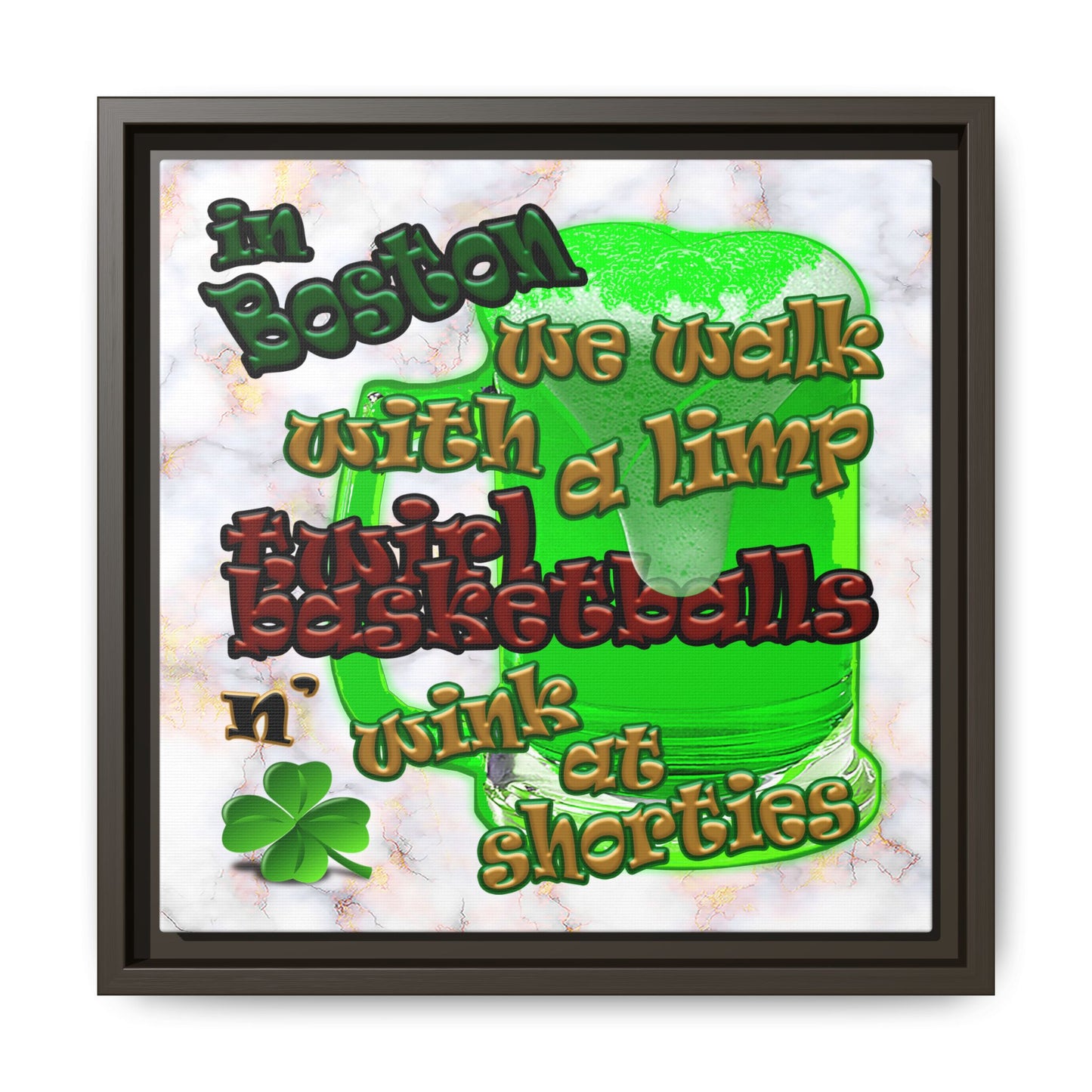 celtics logo - framed canvas art (white marble)