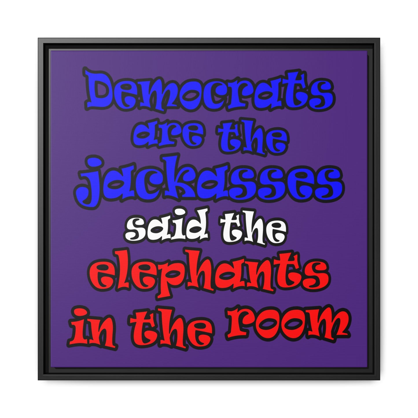 donkeys and elephants - framed canvas art (purple)