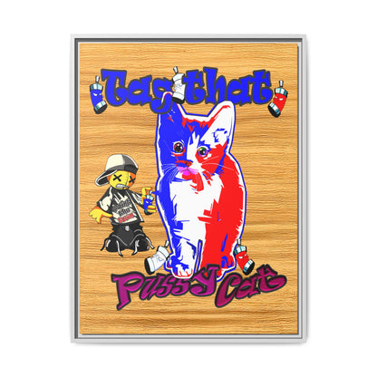 tag that - framed canvas art (butterscotch wood finish)