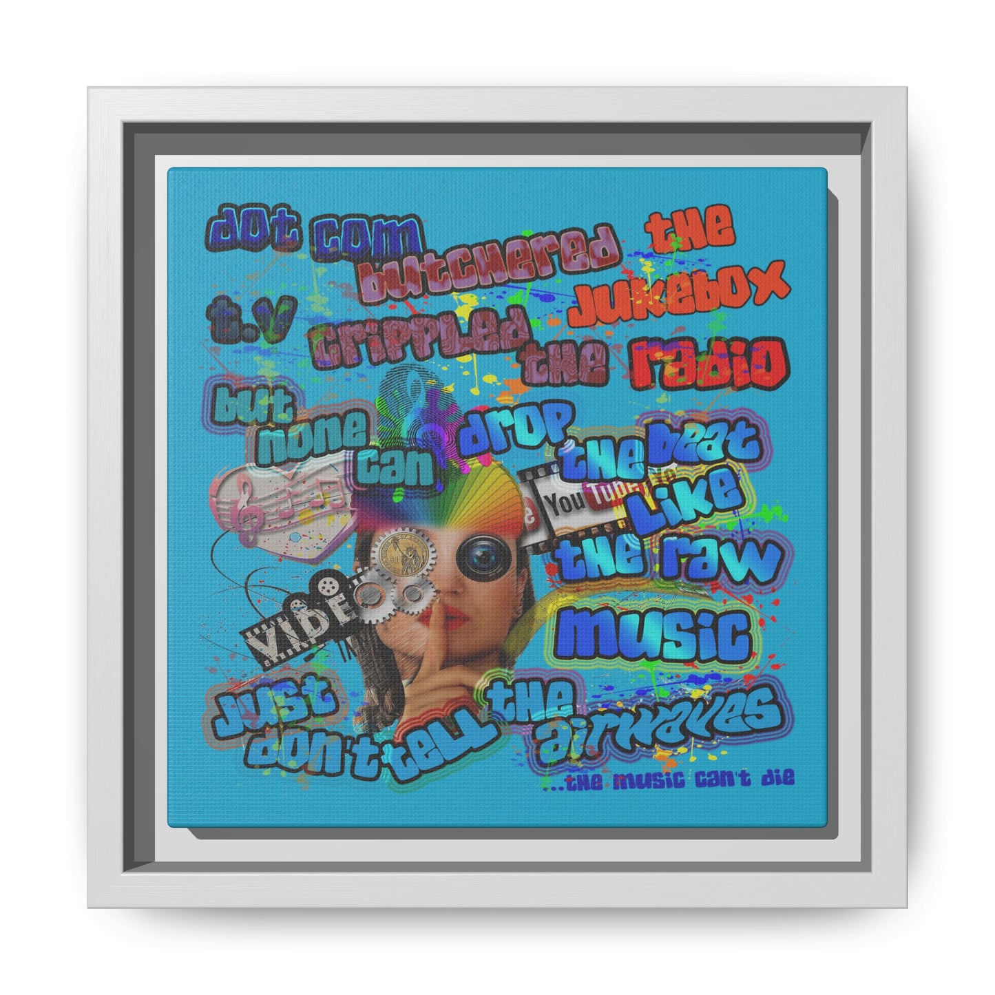 drop the beat - framed canvas art (turquoise)