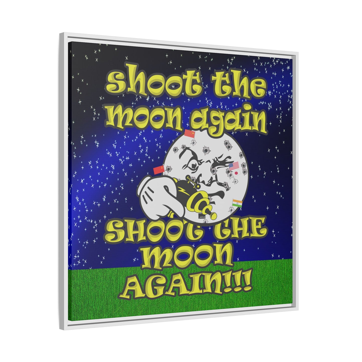 shoot the moon again - framed canvas art ('snoops' background)