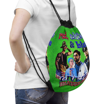 rw&b lives matter - Drawstring Bag (green turf)