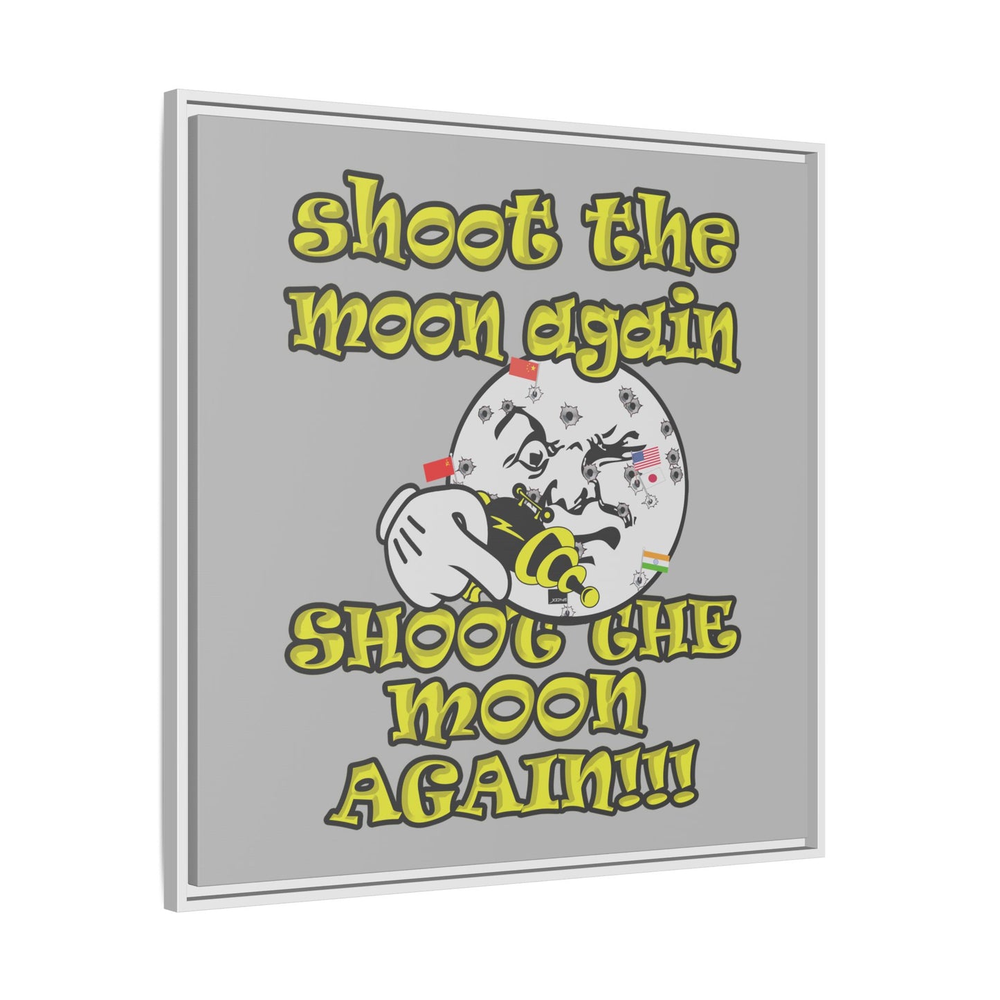 shoot the moon again - framed canvas art (light grey)
