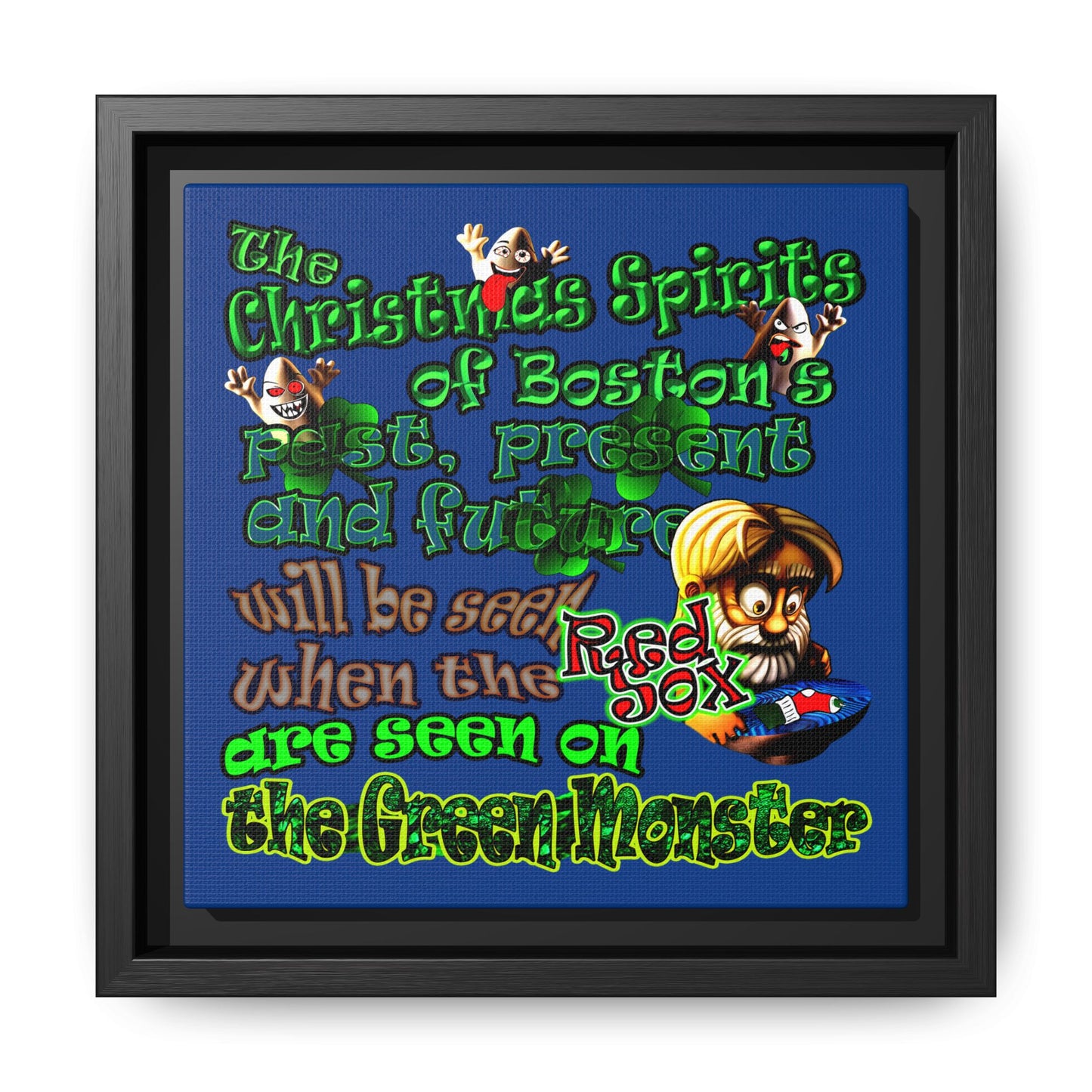 christmas spirits of boston - framed canvas art (dark blue)