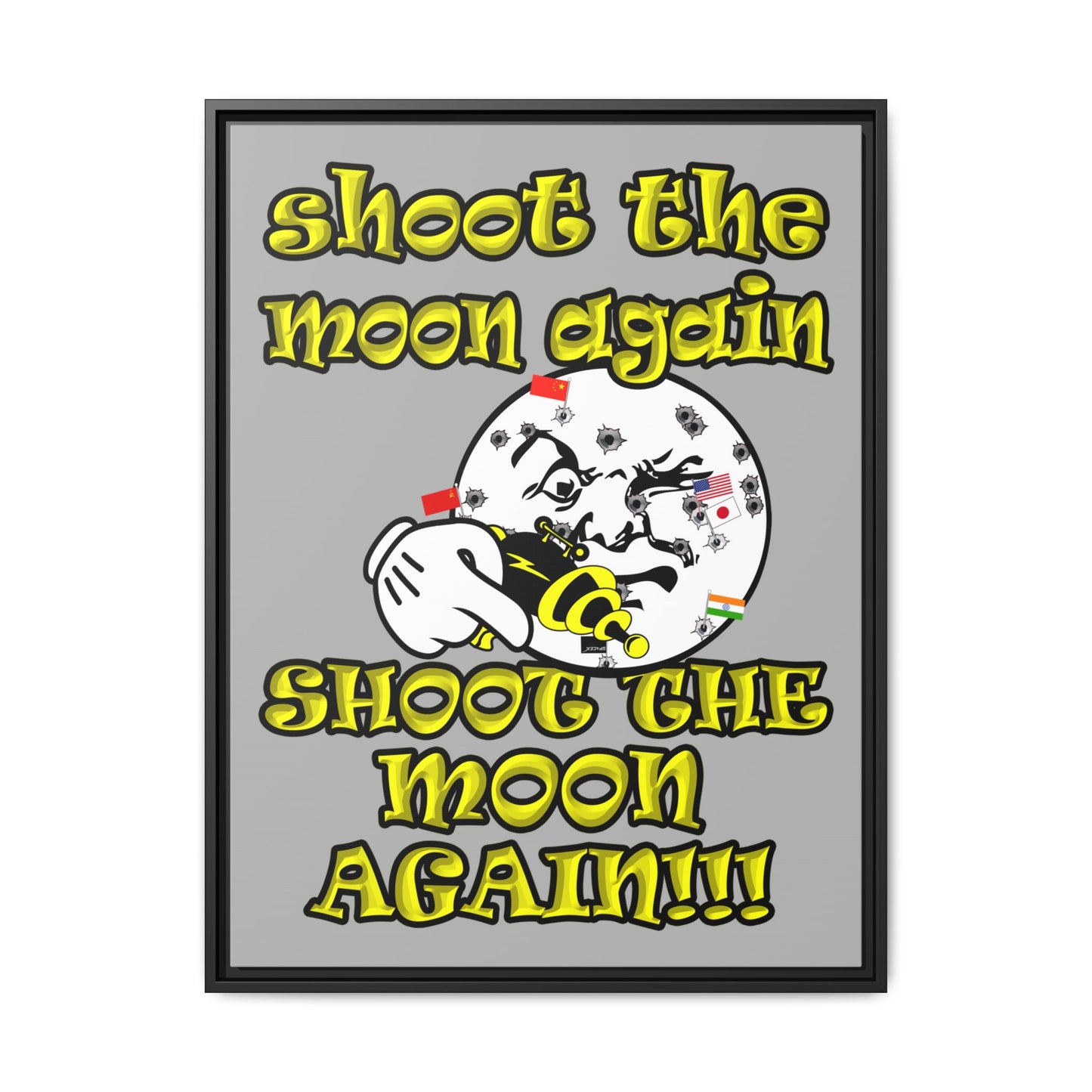 shoot the moon again - framed canvas art (light grey)