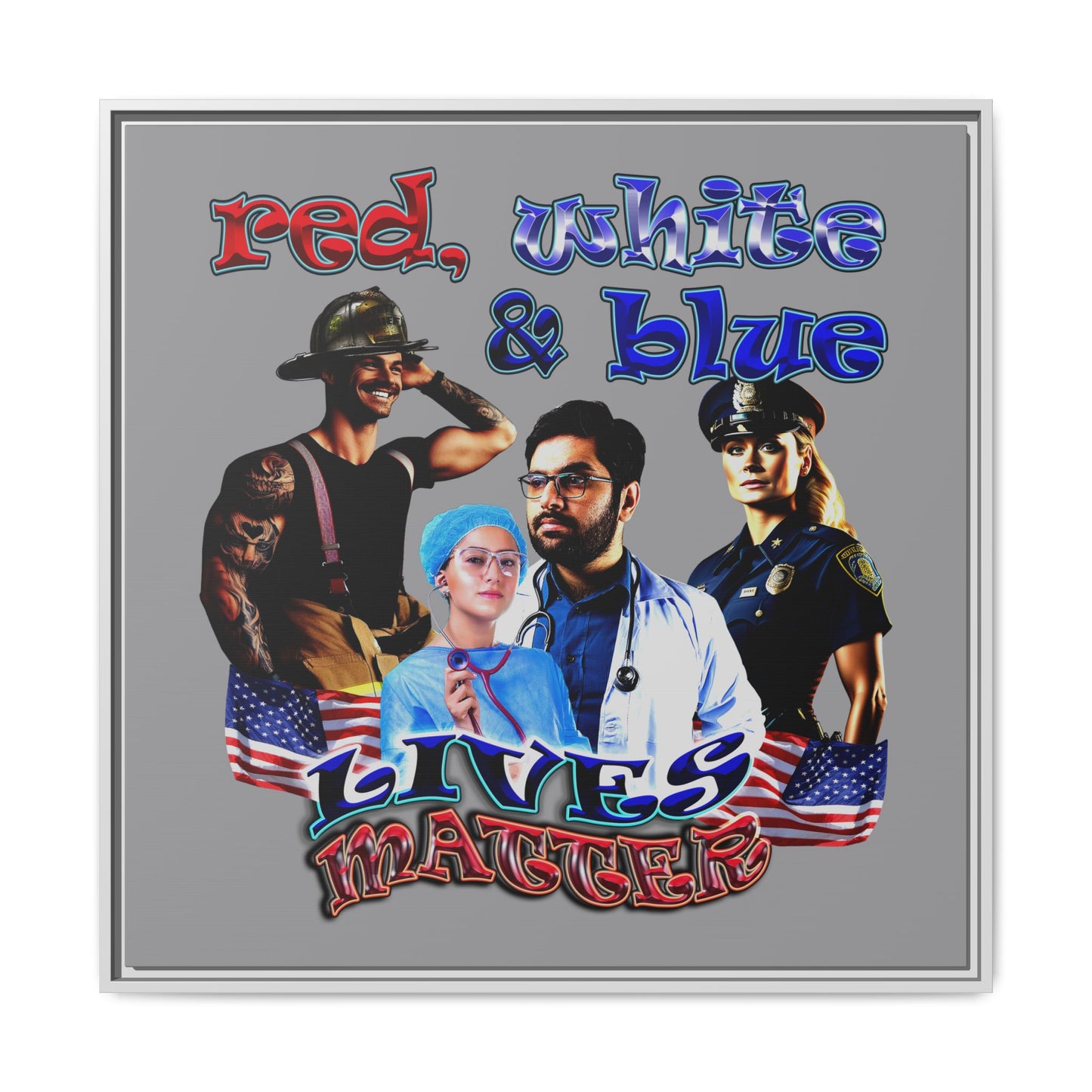 rw&b lives matter - framed canvas art (grey)