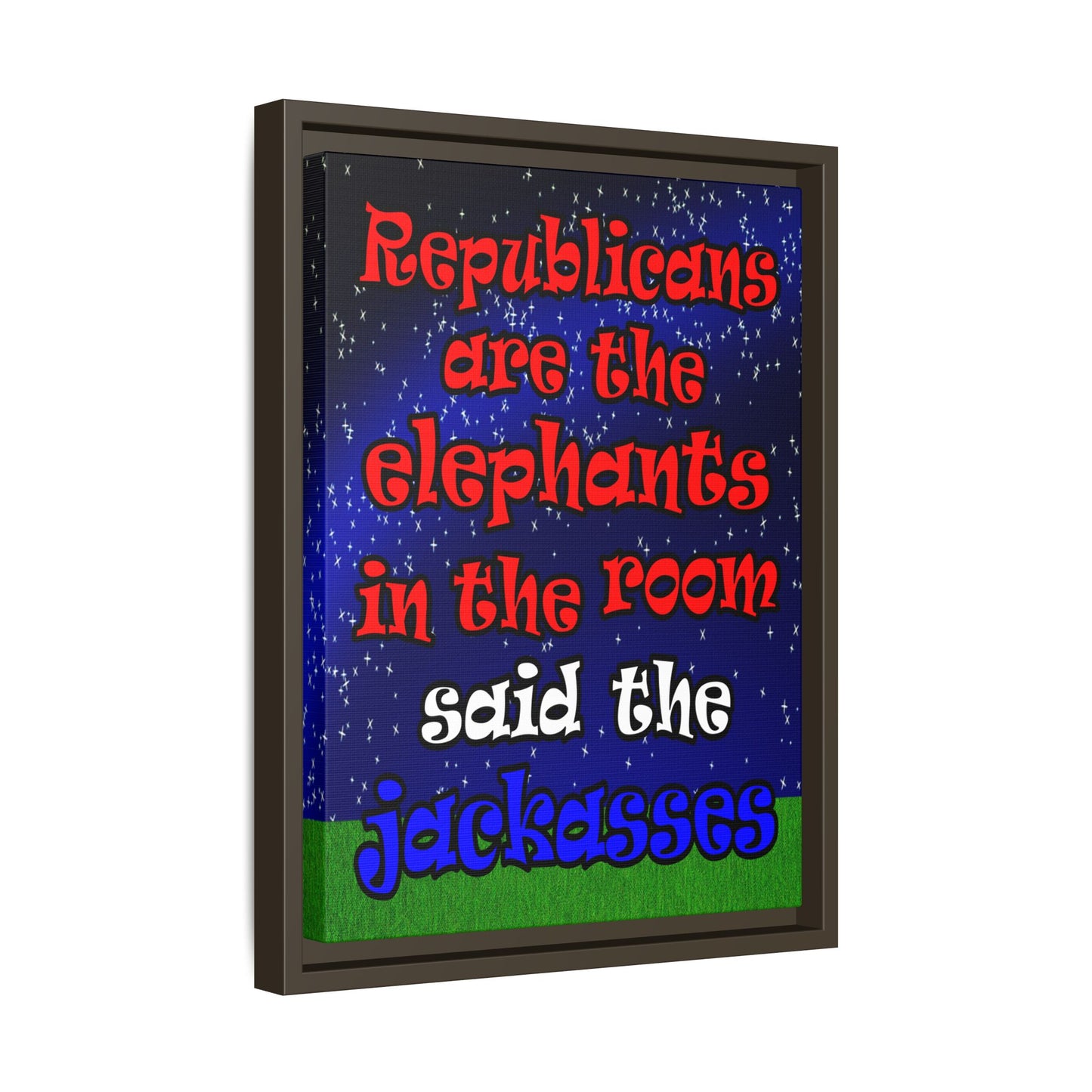 donkeys and elephants - framed canvas art ('snoops' background)