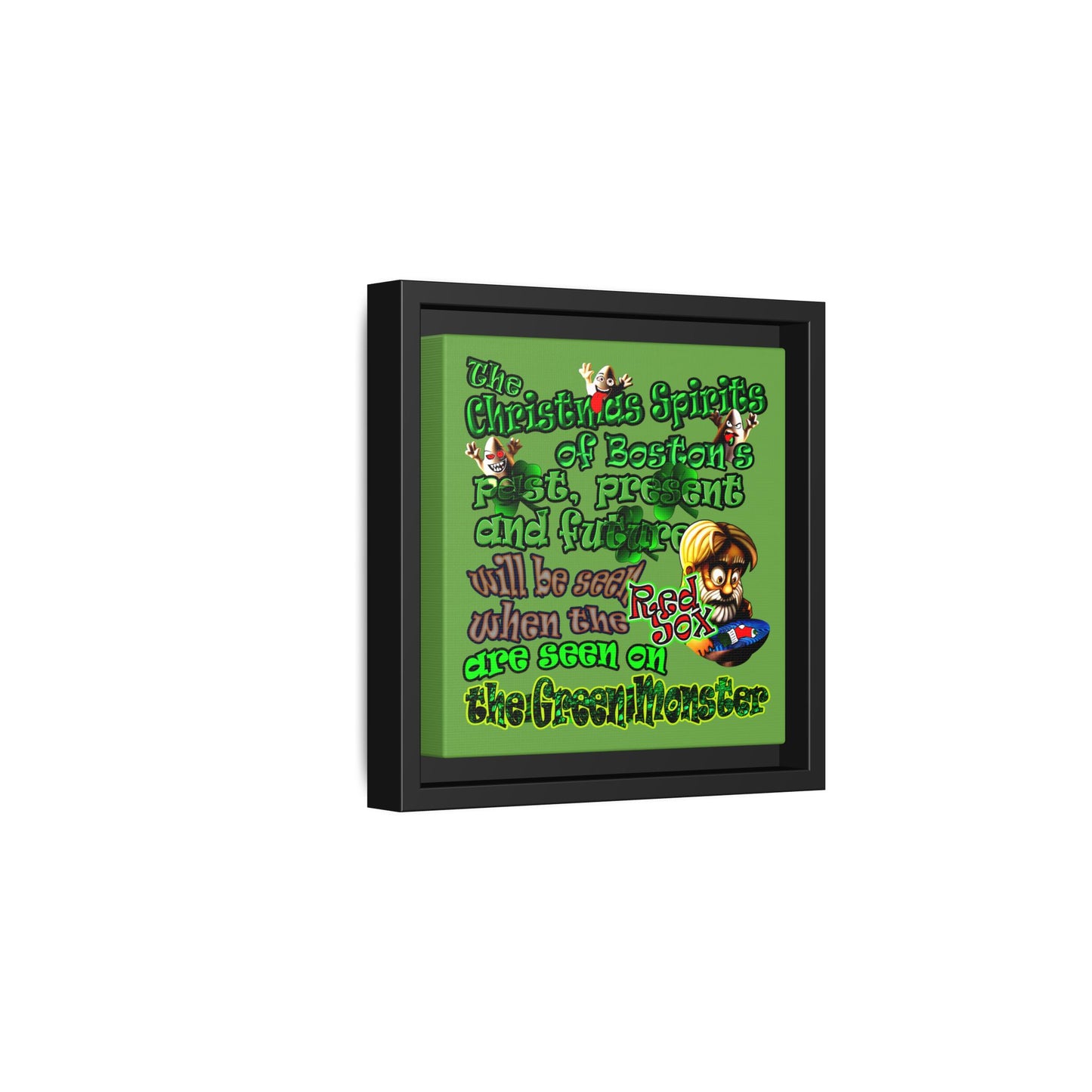 christmas spirits of boston - framed canvas art (green)