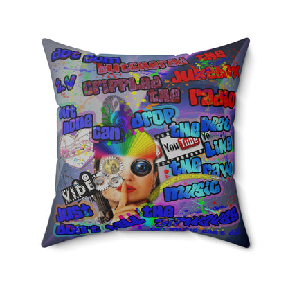 drop the beat - Spun Polyester Square Pillow - (grey-pink wave)