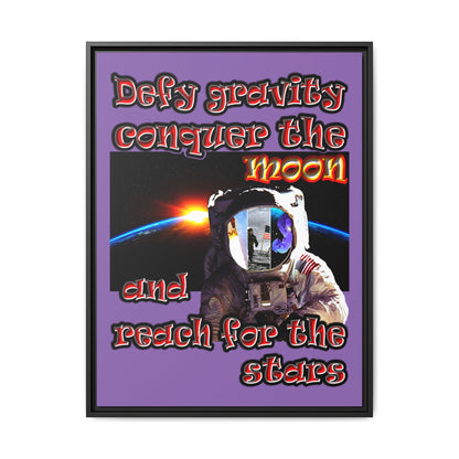 defy conquer reach - framed canvas art (light purple)
