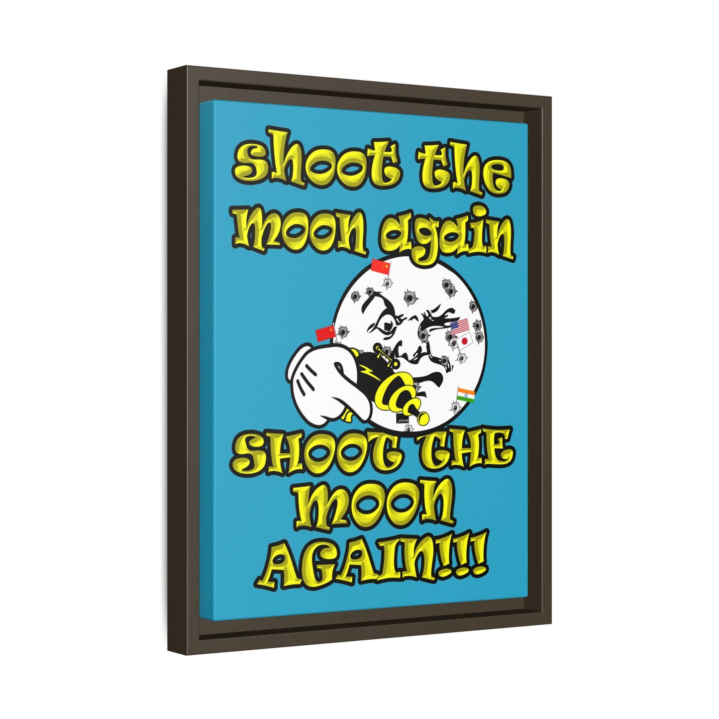 shoot the moon again - framed canvas art (turquoise)