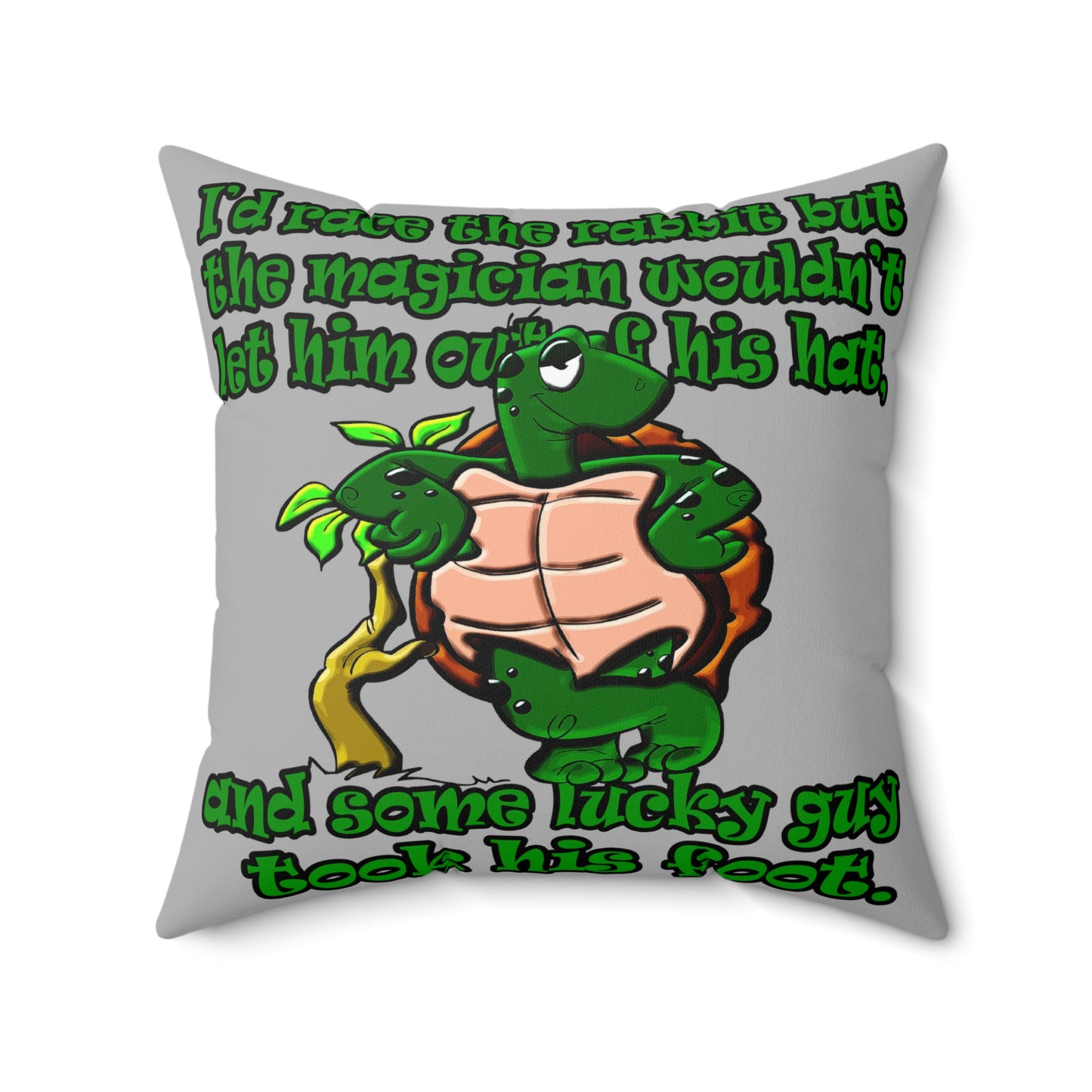 turtle race - Spun Polyester Square Pillow - (light grey)