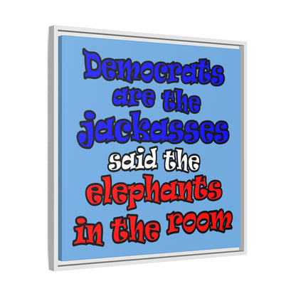 donkeys and elephants - framed canvas art (light blue)