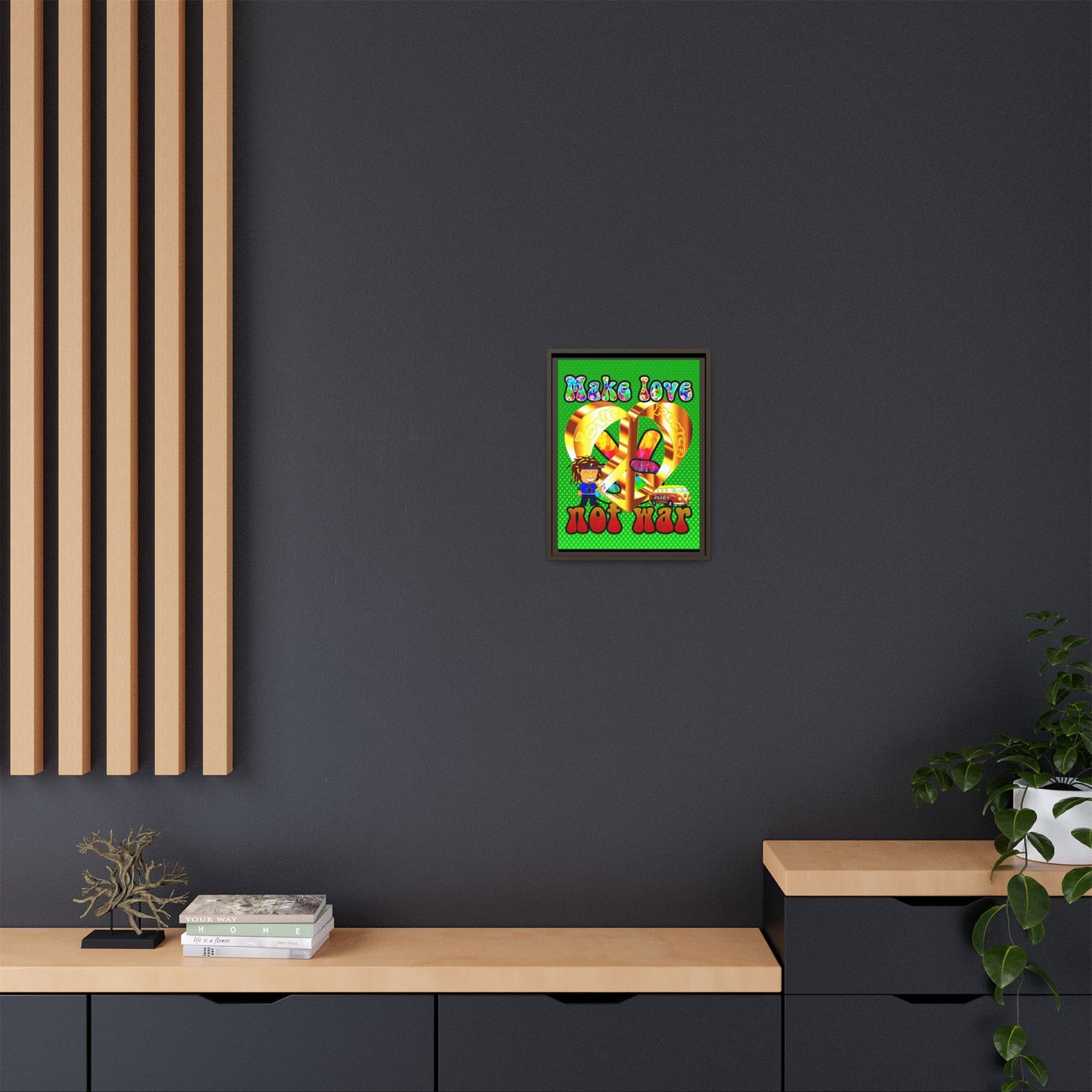 love peace - framed canvas art (logo green)