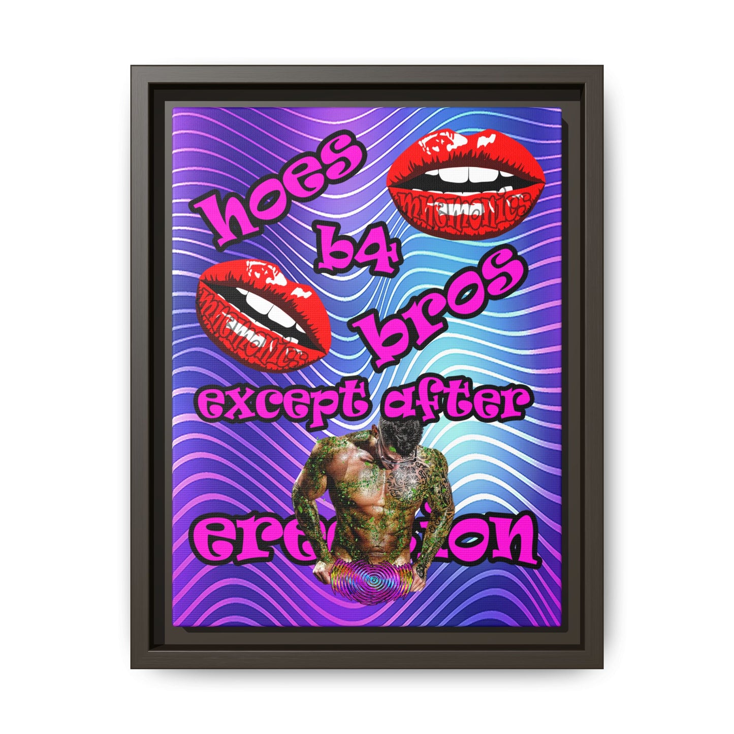 hoes b4 bros - framed canvas art (purple wave)