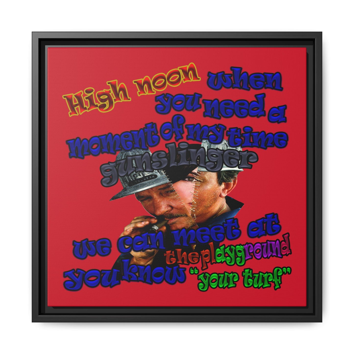 high noon - framed canvas art (dark red)