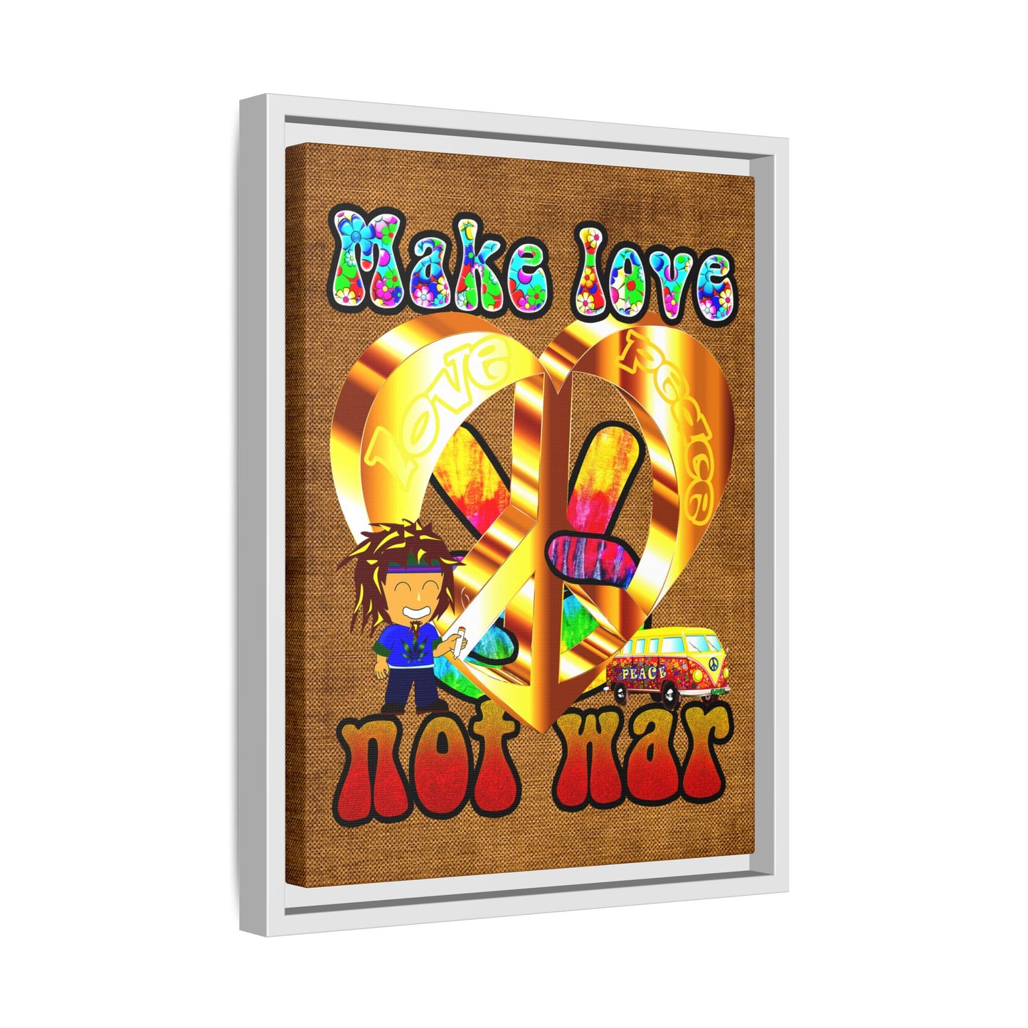 love peace - framed canvas art (brown papyrus)
