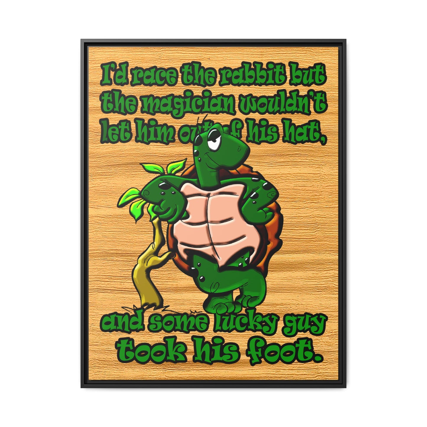 turtle race - framed canvas art (butterscotch wood finish)