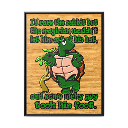 turtle race - framed canvas art (butterscotch wood finish)