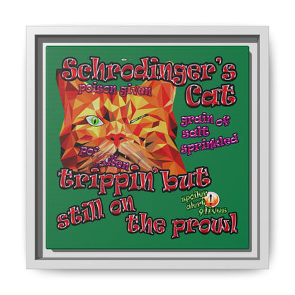 schrodinger's cat - framed canvas art (dark green)