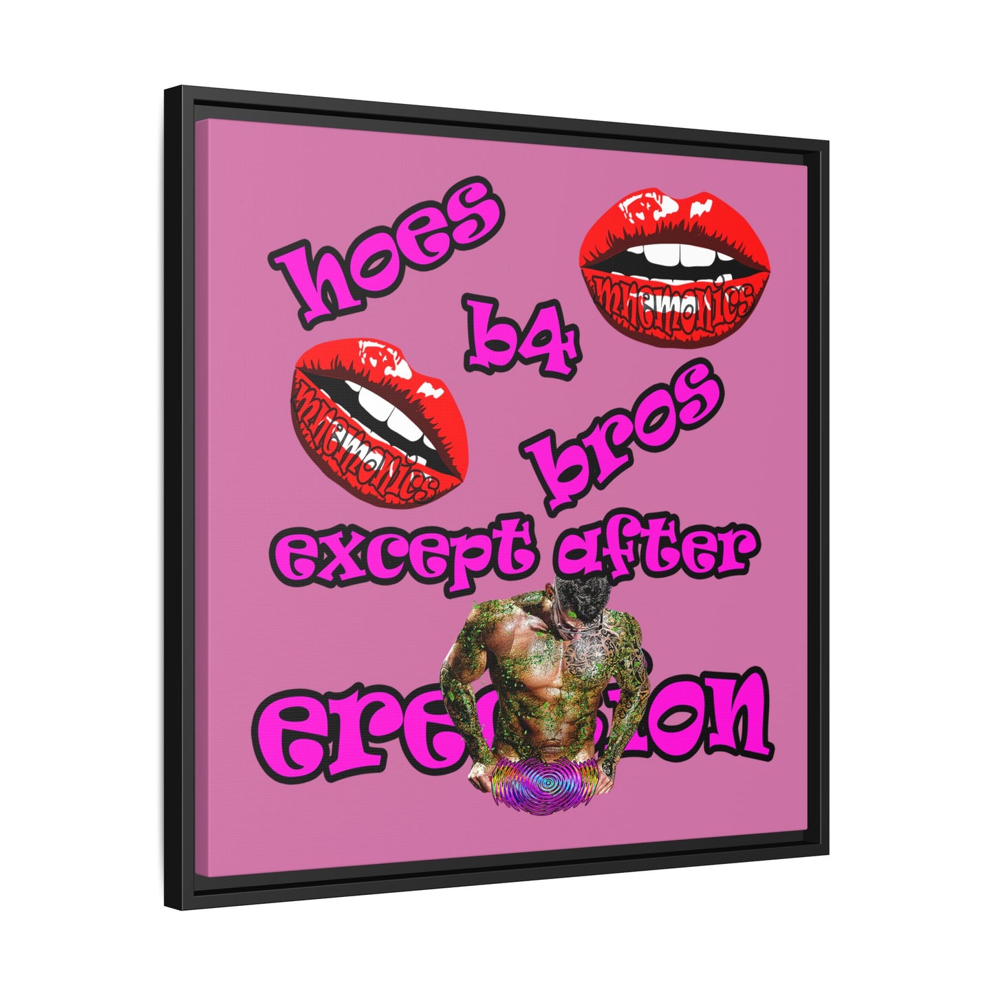 hoes b4 bros - framed canvas art (light pink)