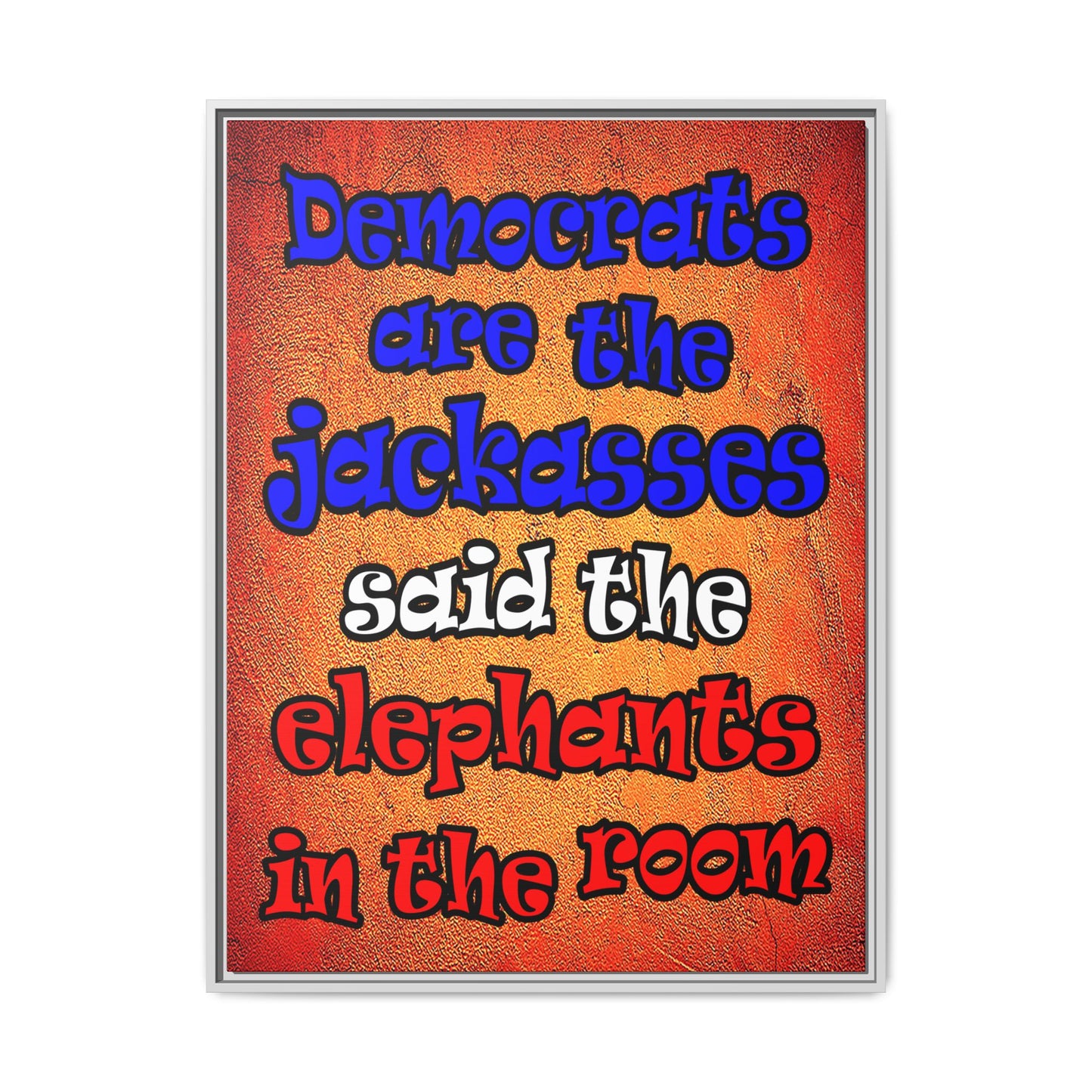 donkeys and elephants - framed canvas art (burnt orange)