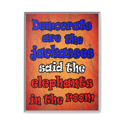 donkeys and elephants - framed canvas art (burnt orange)