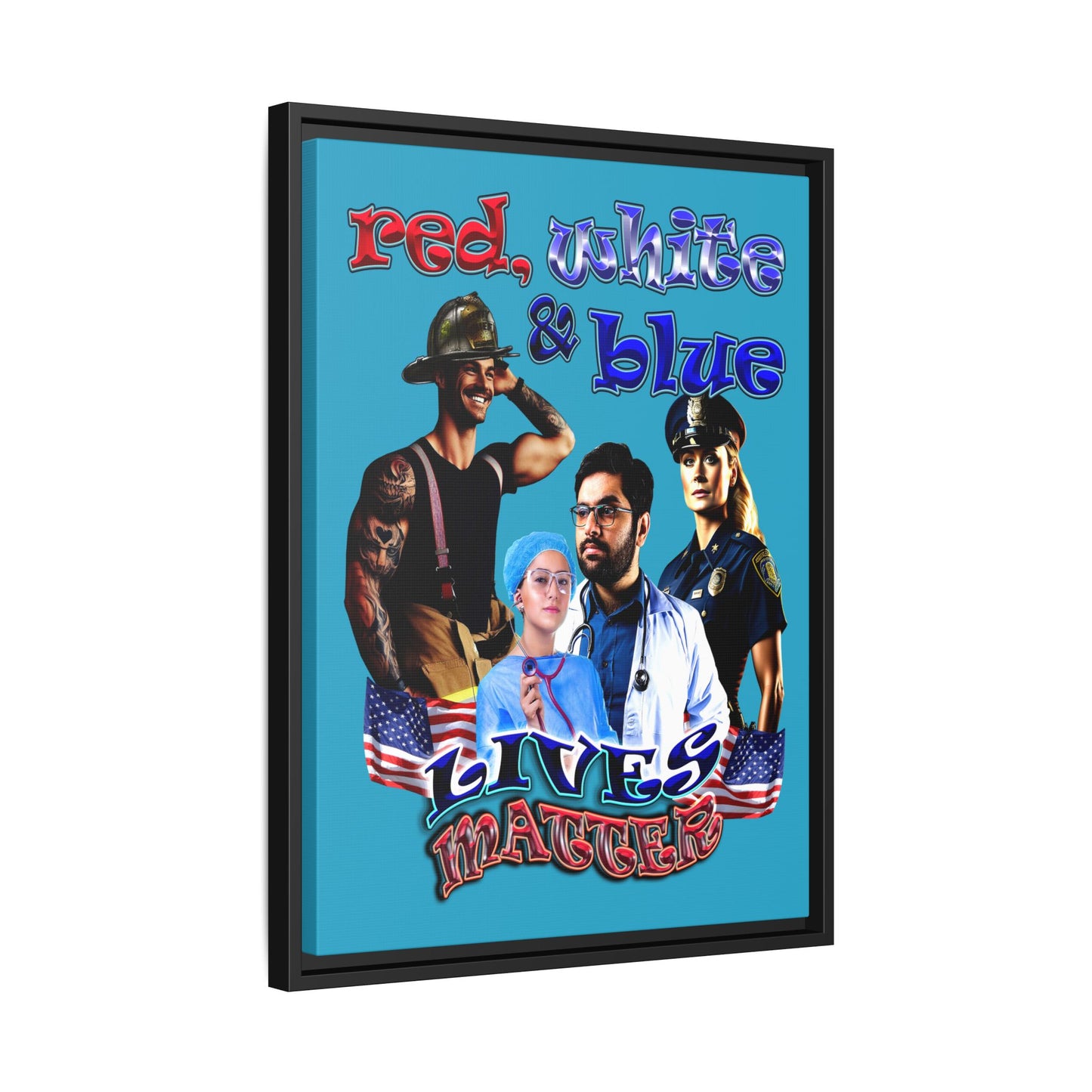 rw&b lives matter - framed canvas art (turquoise)