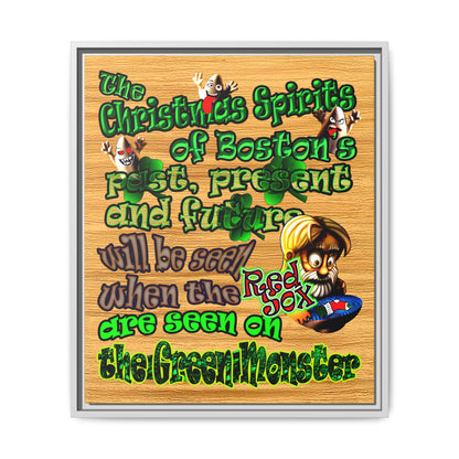 christmas spirits of boston - framed canvas art (butterscotch wood finish)