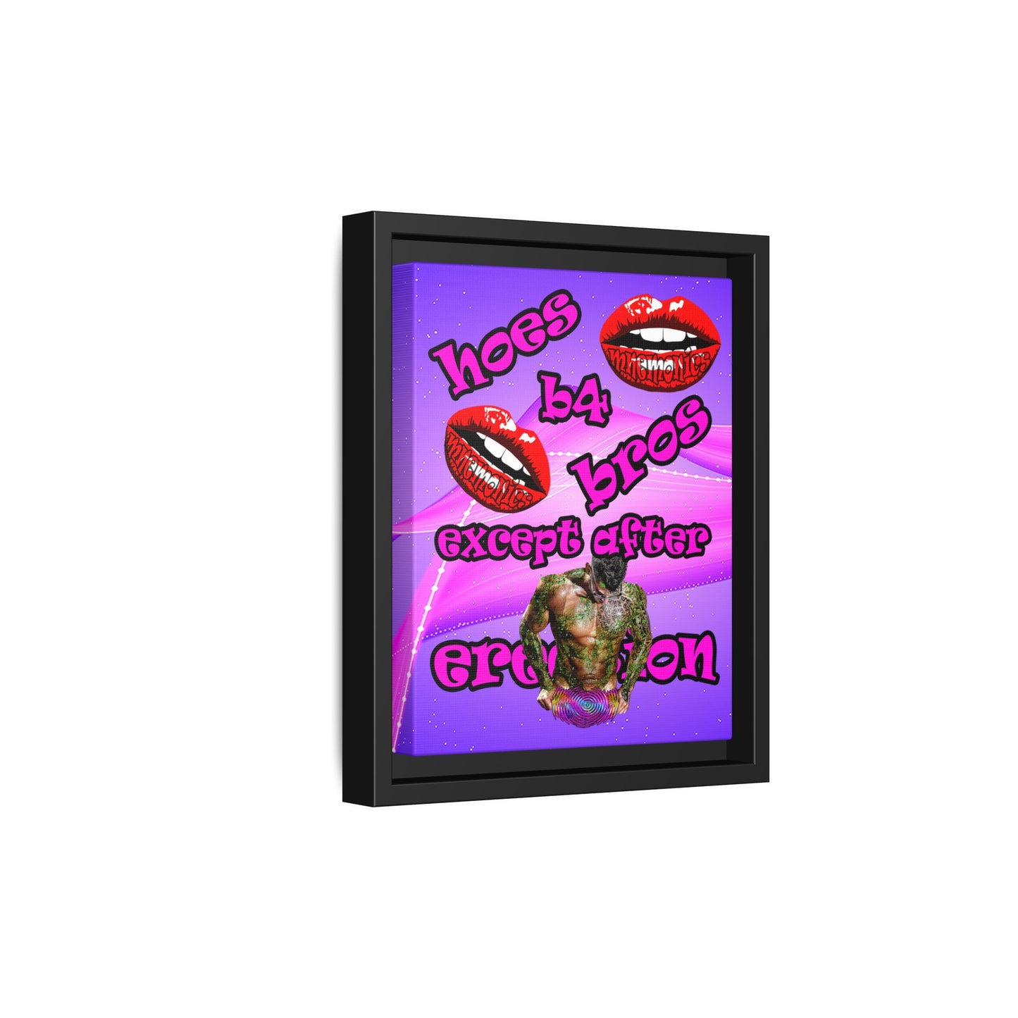 hoes b4 bros - framed canvas art (purple-pink wave)