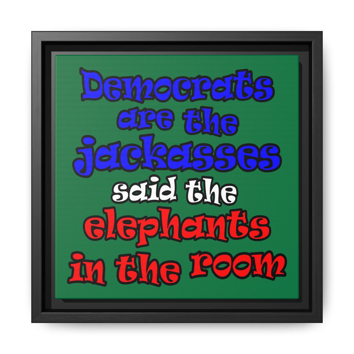 donkeys and elephants - framed canvas art (dark green)