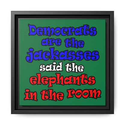 donkeys and elephants - framed canvas art (dark green)