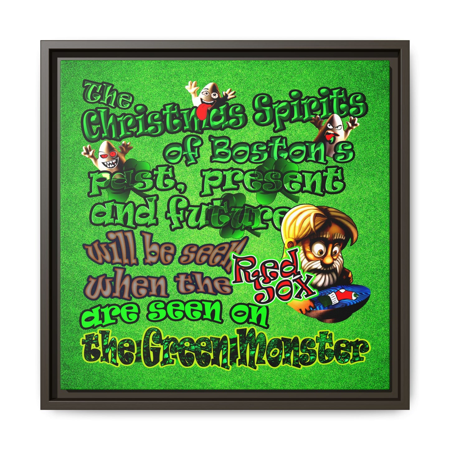 christmas spirits of boston - framed canvas art (green turf)