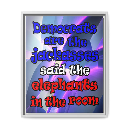 donkeys and elephants - framed canvas art (grey-pink wave)