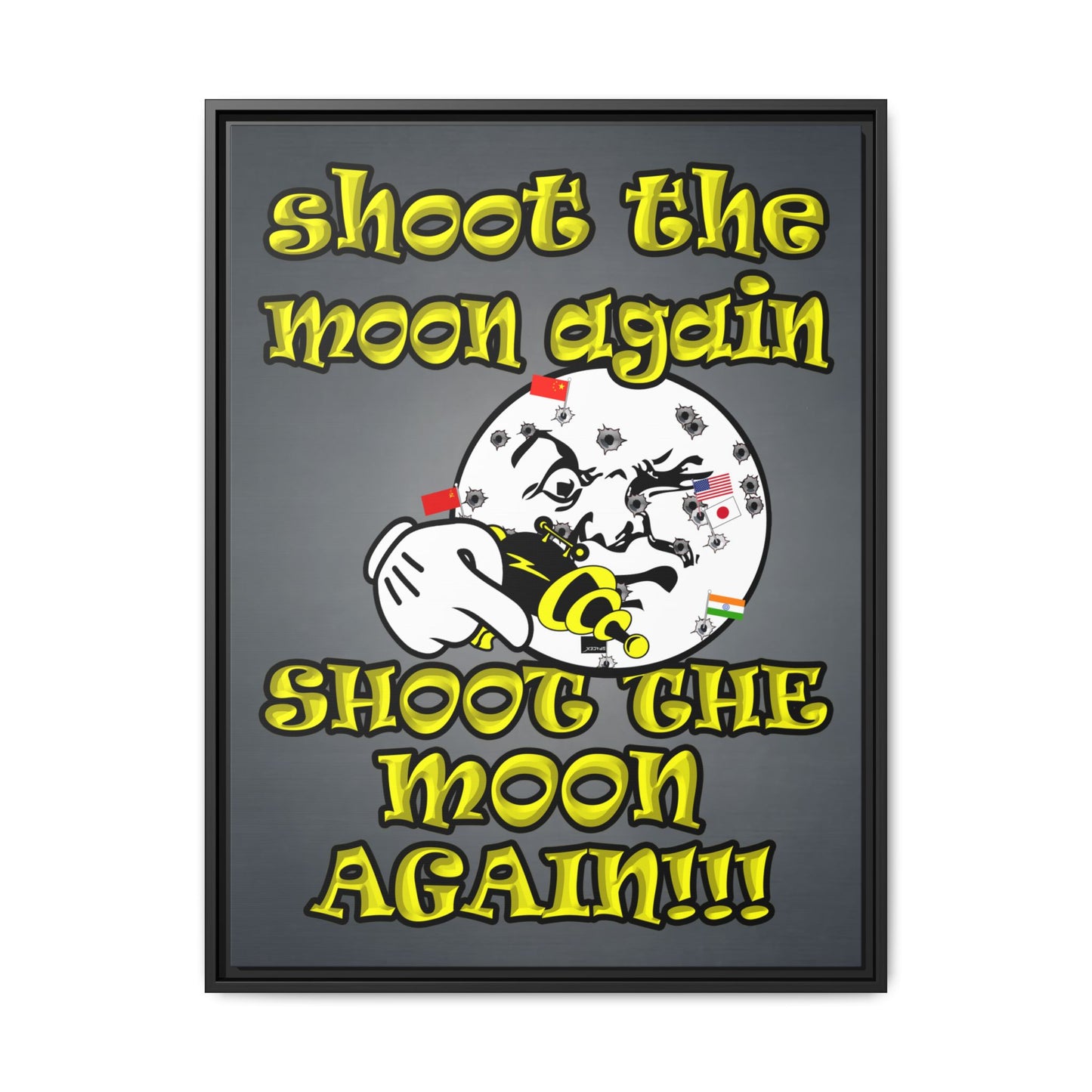 shoot the moon again - framed canvas art (grey-light grey)