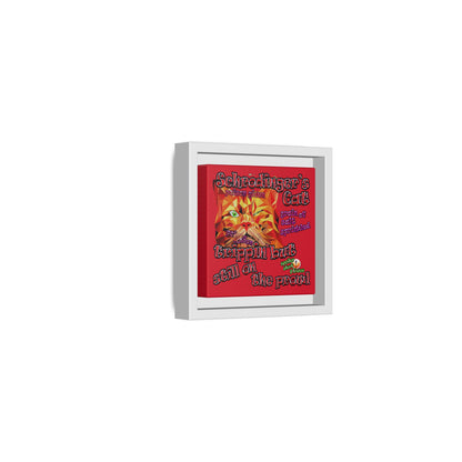 schrodinger's cat - framed canvas art (dark red)