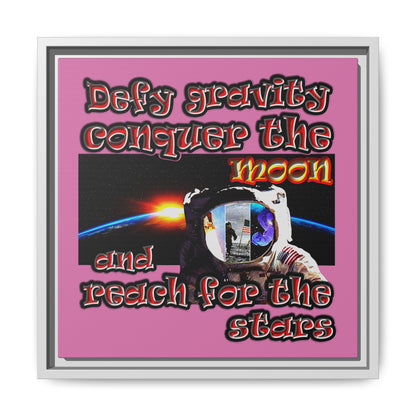 defy conquer reach - framed canvas art (light pink)