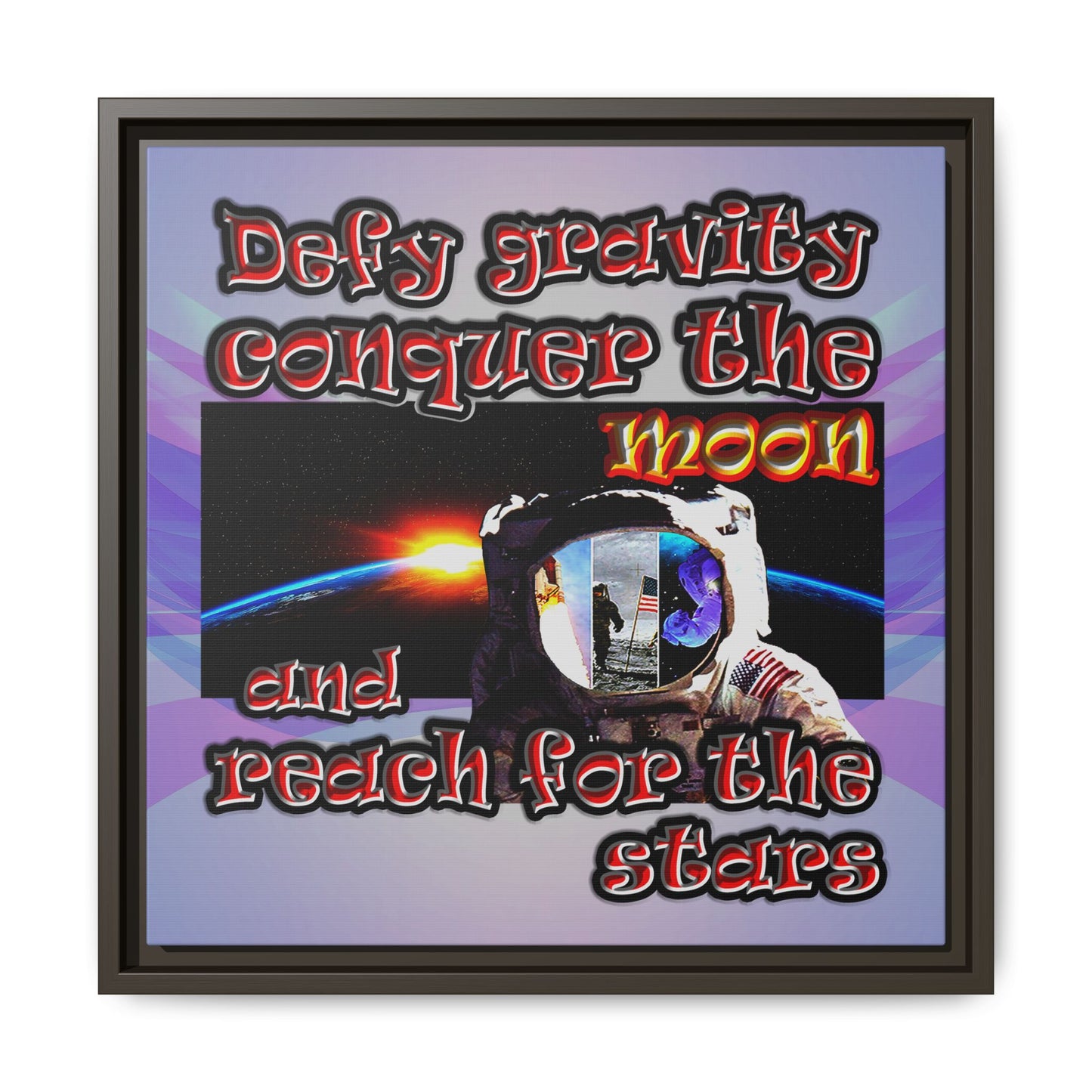 defy conquer reach - framed canvas art (light blue-pink wave)