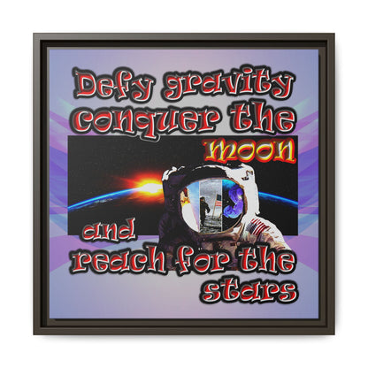 defy conquer reach - framed canvas art (light blue-pink wave)