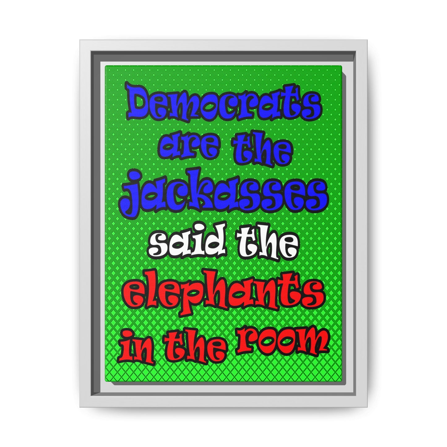 donkeys and elephants - framed canvas art (logo green)