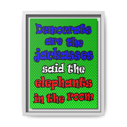 donkeys and elephants - framed canvas art (logo green)